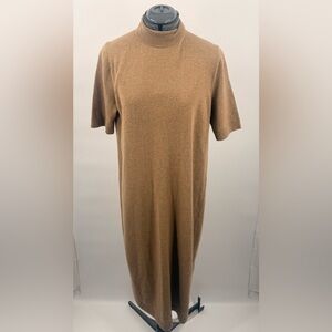 Lafayette 148 New York Brown Short Sleeve Midi Sweater Dress Size L NWT